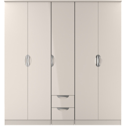 Crowndale Camden 5 Door 2 Drawer Kashmir Gloss Wardrobe Ready Assembled - Kashmir Gloss & Kashmir - Wilko - thumbnail 3
