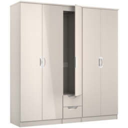 Crowndale Camden 5 Door 2 Drawer Kashmir Gloss Wardrobe Ready Assembled - Kashmir Gloss & Kashmir - Wilko - thumbnail 5
