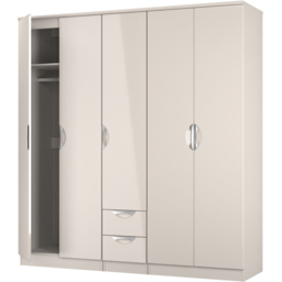 Crowndale Camden 5 Door 2 Drawer Kashmir Gloss Wardrobe Ready Assembled - Kashmir Gloss & Kashmir - Wilko - thumbnail 6