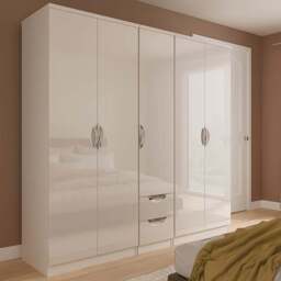 Crowndale Camden 5 Door 2 Drawer Kashmir Gloss Wardrobe Ready Assembled - Kashmir Gloss & Kashmir - Wilko - thumbnail 1
