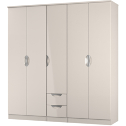 Crowndale Camden 5 Door 2 Drawer Kashmir Gloss Wardrobe Ready Assembled - Kashmir Gloss & Kashmir - Wilko - thumbnail 4
