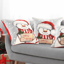Noel Square Merry Xmas Snowman Cotton Chenille Cushion - Size: 43 x 43 x 1cm - Red - Wilko - thumbnail 3