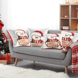 Noel Square Merry Xmas Snowman Cotton Chenille Cushion - Size: 43 x 43 x 1cm - Red - Wilko - thumbnail 5