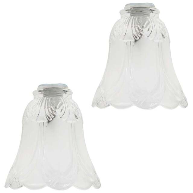 Happy Homewares Frosted and Clear Floral Glass Shade 2 Pack - Size: 13 x 13 x 13cm - White - Wilko - image 1