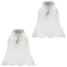 Happy Homewares Frosted and Clear Floral Glass Shade 2 Pack - Size: 13 x 13 x 13cm - White - Wilko - thumbnail 1