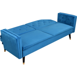 Comfy Living 3 Seater Blue and Gold Plush Velvet Tufted Sofa Bed - Wilko - thumbnail 5
