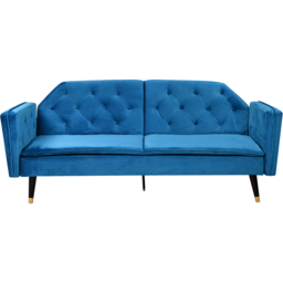 Comfy Living 3 Seater Blue and Gold Plush Velvet Tufted Sofa Bed - Wilko - thumbnail 3