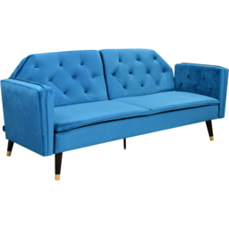 Comfy Living 3 Seater Blue and Gold Plush Velvet Tufted Sofa Bed - Wilko - thumbnail 4