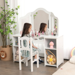 Costway White Kids Makeup Set with Tri Folding Detachable Mirror - Size: 76 x 57 x 26cm - Wilko - thumbnail 3