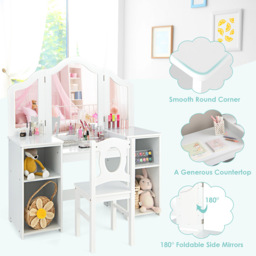 Costway White Kids Makeup Set with Tri Folding Detachable Mirror - Size: 76 x 57 x 26cm - Wilko - thumbnail 7