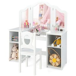 Costway White Kids Makeup Set with Tri Folding Detachable Mirror - Size: 76 x 57 x 26cm - Wilko - thumbnail 4