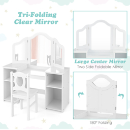 Costway White Kids Makeup Set with Tri Folding Detachable Mirror - Size: 76 x 57 x 26cm - Wilko - thumbnail 6