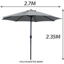 GlamHaus Dark Grey Garden Parasolwith Crank Handle 2.7m - Wilko - thumbnail 7
