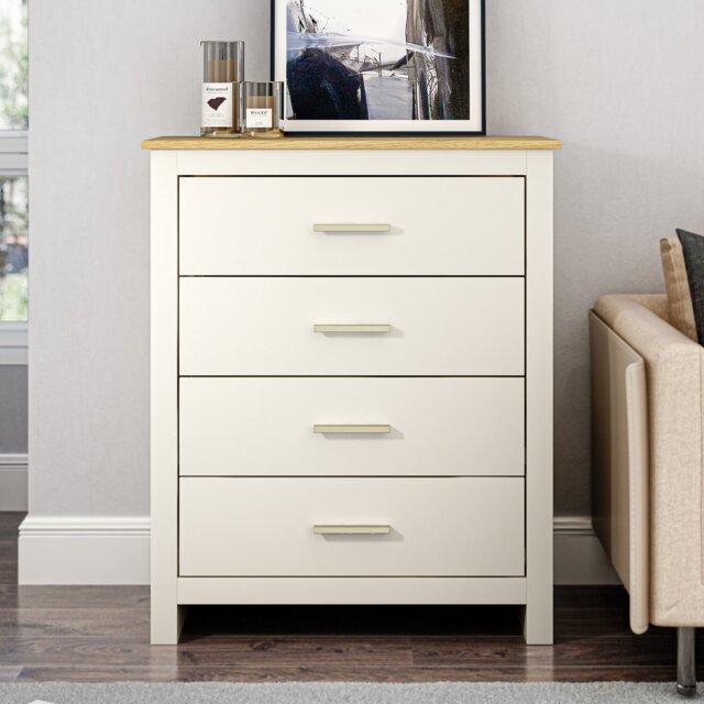 Lexington 4 Drawer Cream Gold Handled Chest of Drawers - Wilko - image 1