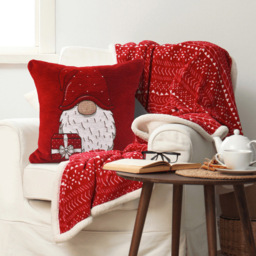 Noel Square Red Xmas Gonks Cotton Chenille Cushion - Size: 43 x 43 x 1cm - Wilko - thumbnail 3