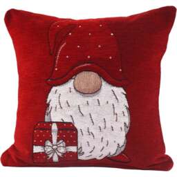 Noel Square Red Xmas Gonks Cotton Chenille Cushion - Size: 43 x 43 x 1cm - Wilko