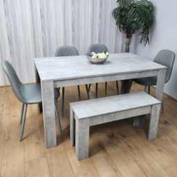 Kosy Koala 6 Seater Faux Leather Rectangular Dining Bench Set Stone Grey Effect and Grey - Multi - Portland - Wilko