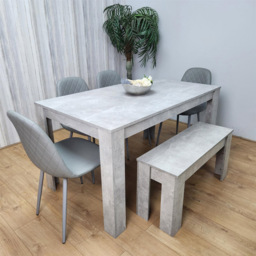 Kosy Koala 6 Seater Faux Leather Rectangular Dining Bench Set Stone Grey Effect and Grey - Multi - Portland - Wilko - thumbnail 5