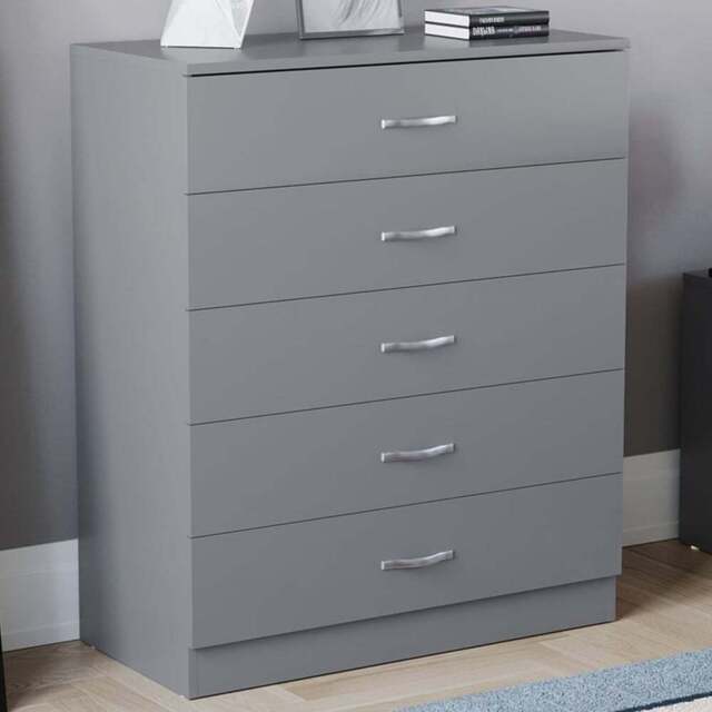 Vida Designs Riano 5 Drawer Grey Chest of Drawers with Metal Handles - Wilko - image 1