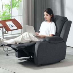 HOMCOM Black Microfibre Recliner Chair with Adjustable Leg Rest and Cup Holders - Size: Single - Wilko