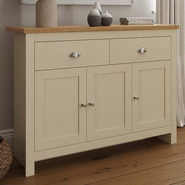 GFW Lancaster 3 Door 2 Drawer Cream Large Sideboard - Size: 35 x 111 x 82cm - Wilko - image 1