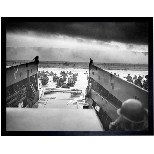 Wee Blue Coo WWII D Day Sargent Into Jaws of Death Landing Normandy Framed Wall Art Print 30 x 41cm - Size: 43.3 x 33.3 x 1.5cm - Grey - Wilko - image 1