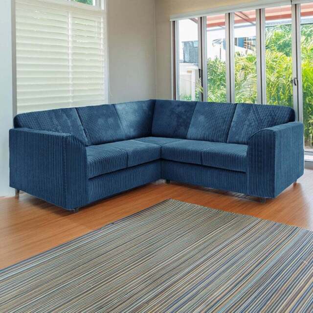 Luxor 5 Seater Marine Blue Jumbo Cord Full Back L Shaped Corner Sofa Set - Wilko - image 1