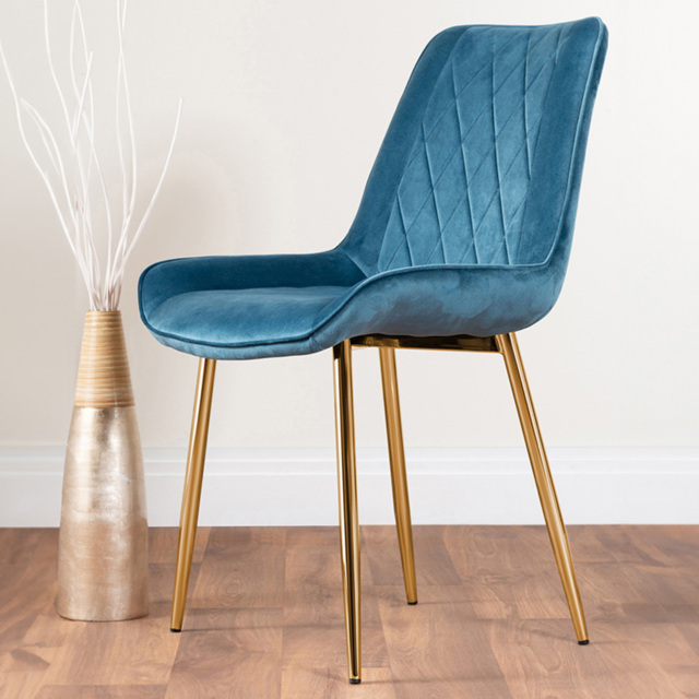 Furniturebox Cesano Set of 2 Blue and Gold Velvet Dining Chair - Wilko - image 1