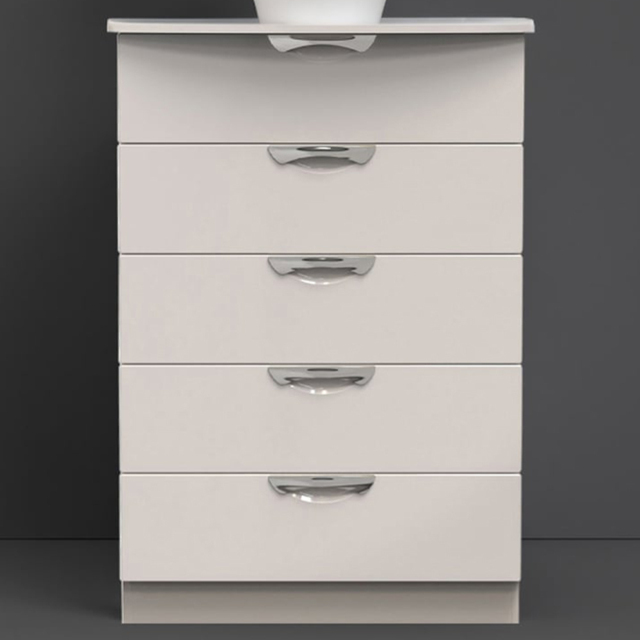 Crowndale Camden 5 Drawer Kashmir Gloss Chest of Drawers Ready Assembled - Cream - Wilko - image 1