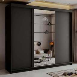 Sliding Wardrobes 4U 2 Sliding Door Black Modern Central Grid Mirrored Wardrobe 250cm - Size: 2 Door - Wilko - thumbnail 1