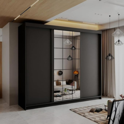 Sliding Wardrobes 4U 2 Sliding Door Black Modern Central Grid Mirrored Wardrobe 250cm - Size: 2 Door - Wilko - thumbnail 4