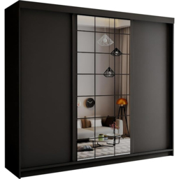Sliding Wardrobes 4U 2 Sliding Door Black Modern Central Grid Mirrored Wardrobe 250cm - Size: 2 Door - Wilko - thumbnail 3