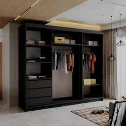 Sliding Wardrobes 4U 2 Sliding Door Black Modern Central Grid Mirrored Wardrobe 250cm - Size: 2 Door - Wilko - thumbnail 5