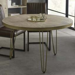 Brooklyn Huyen 6 Seater Light Gold Round Dining Table - Brown - Wilko - thumbnail 1