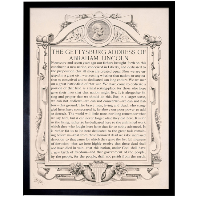 Artery8 USA President Abraham Lincoln Gettysburg Address Framed Wall Art Print 30 x 41cm - Size: 43.3 x 33.3 x 1.5cm - Cream - Wilko - image 1