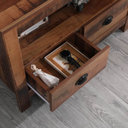 FurnitureHMD 2 Drawer Single Shelf Industrial Style Wooden Corner TV Unit - Size: 58 x 85 x 39cm - Brown - Wilko - thumbnail 6