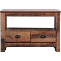 FurnitureHMD 2 Drawer Single Shelf Industrial Style Wooden Corner TV Unit - Size: 58 x 85 x 39cm - Brown - Wilko - thumbnail 3
