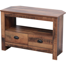 FurnitureHMD 2 Drawer Single Shelf Industrial Style Wooden Corner TV Unit - Size: 58 x 85 x 39cm - Brown - Wilko - thumbnail 4