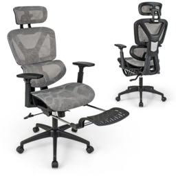 Costway Grey Waterfall Seat Office Chair with Retractable Footrest - Size: 65 x 61 x 41cm - Wilko - thumbnail 3