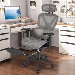 Costway Grey Waterfall Seat Office Chair with Retractable Footrest - Size: 65 x 61 x 41cm - Wilko