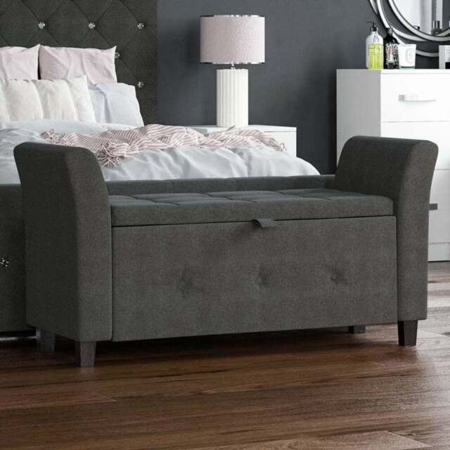 Vida Designs Seville Linen Dark Grey Storage Ottoman - Size: 45cm x 120 x 60cm - Wilko - image 1