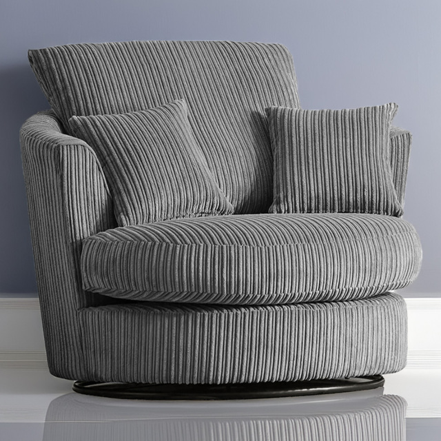 Portland Luxor Grey Jumbo Cord Swivel Chair - Size: Single - Wilko - image 1