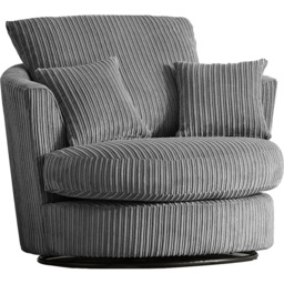 Portland Luxor Grey Jumbo Cord Swivel Chair - Size: Single - Wilko - thumbnail 3