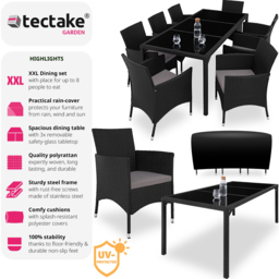 tectake Valencia Black and Grey 8 Seater Garden Dining Set - Wilko - thumbnail 7