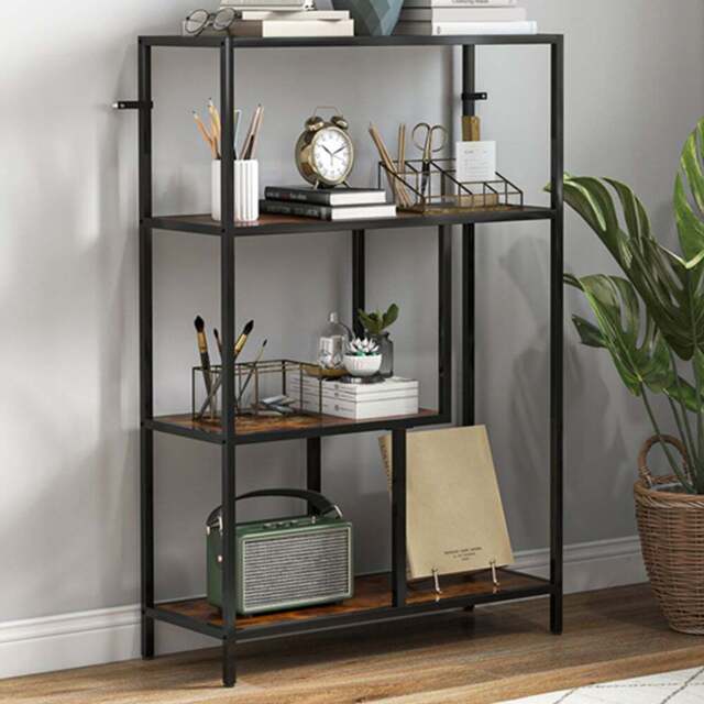 HOMCOM 4 Shelf Rustic Brown Industrial Bookshelf - Size: 116 x 30 x 77cm - Wilko - image 1