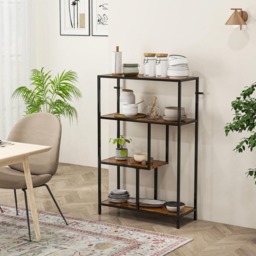 HOMCOM 4 Shelf Rustic Brown Industrial Bookshelf - Size: 116 x 30 x 77cm - Wilko - thumbnail 7