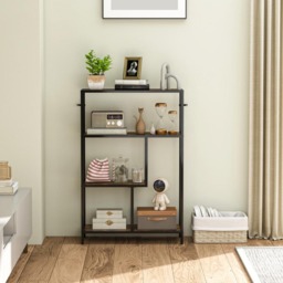 HOMCOM 4 Shelf Rustic Brown Industrial Bookshelf - Size: 116 x 30 x 77cm - Wilko - thumbnail 6