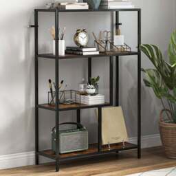 HOMCOM 4 Shelf Rustic Brown Industrial Bookshelf - Size: 116 x 30 x 77cm - Wilko