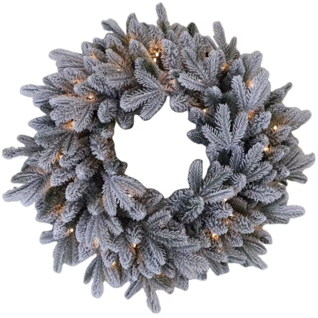 Festive Christmas Pre-Lit Snow Flocked Wreath 60cm - Size: 15 x 60 x 60cm - Green - Wilko - image 1