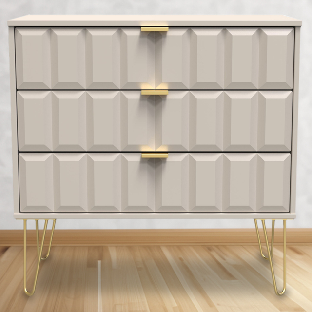 Crowndale Cube 3 Drawer Matt Kashmir Chest of Drawers Ready Assembled - Cream - Wilko - image 1
